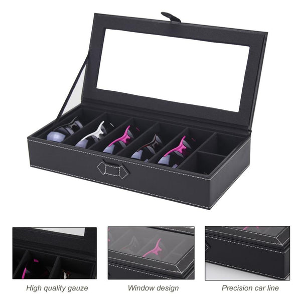Wooden Black PU Leather Sunglasses Organizer