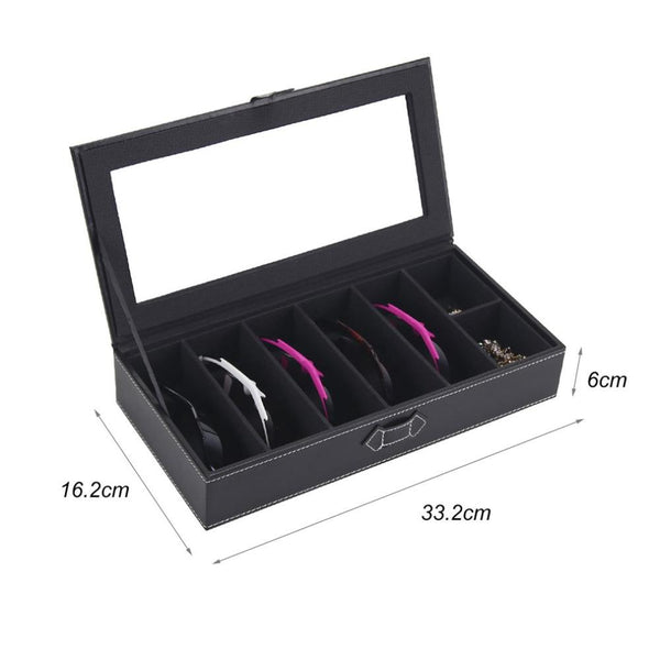 Wooden Black PU Leather Sunglasses Organizer