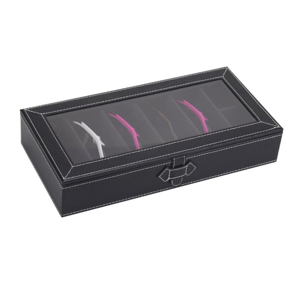Wooden Black PU Leather Sunglasses Organizer