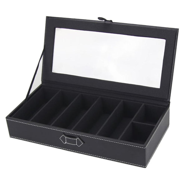 Wooden Black PU Leather Sunglasses Organizer