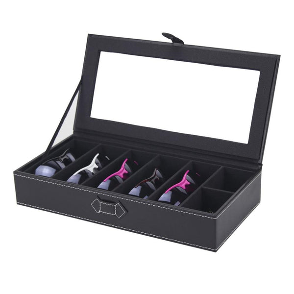 Wooden Black PU Leather Sunglasses Organizer
