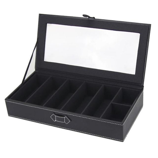 Wooden Black PU Leather Sunglasses Organizer